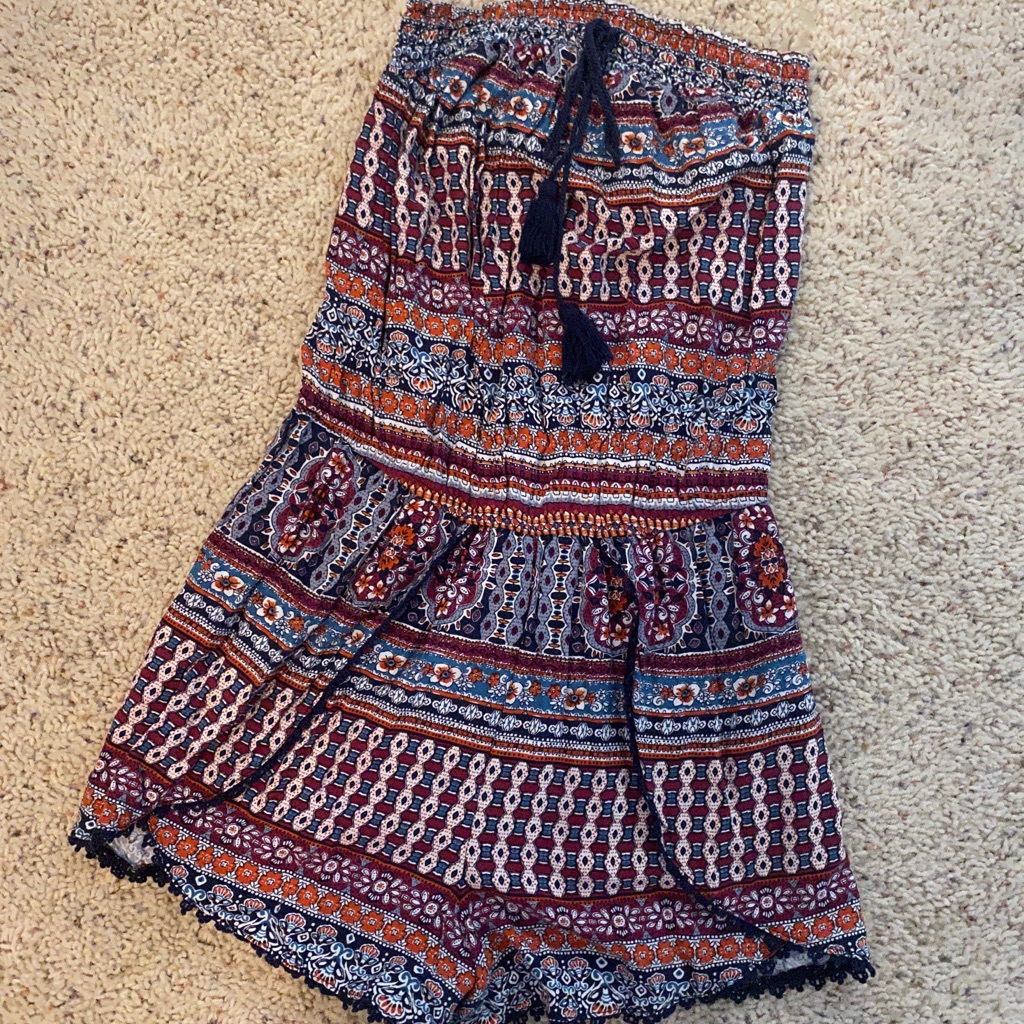 Patterned, Strapless, Romper